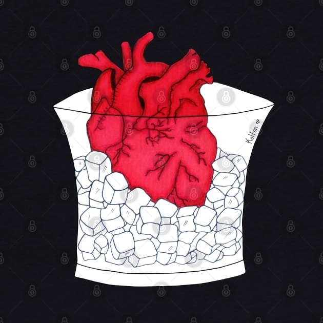 "On The Rocks" · Red heart on ice cubes in glass · minimalistic illustration by natashakolton